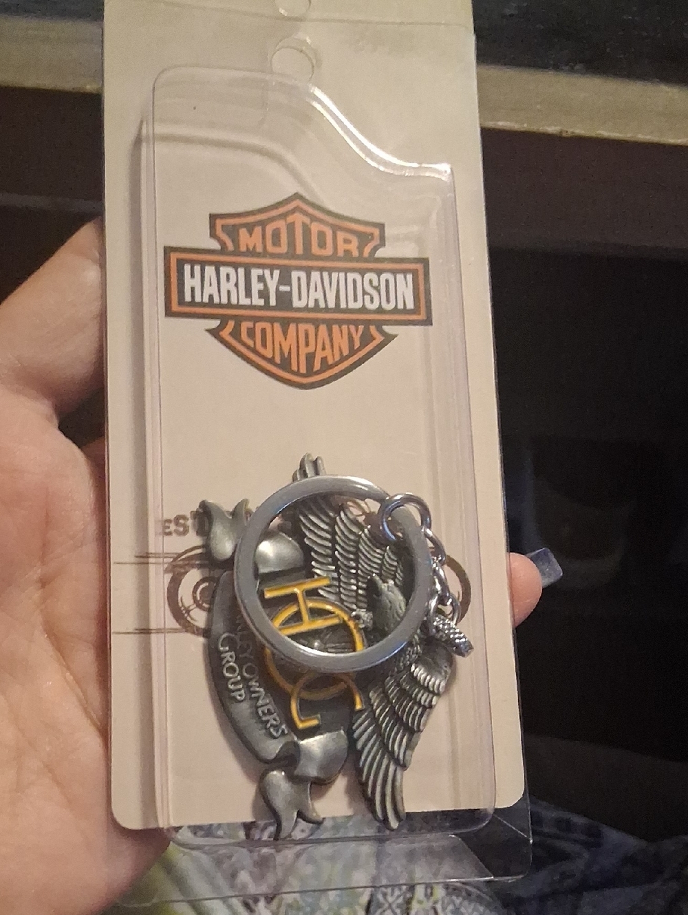 HOG Harley-Davidson Silver Keychain with Orange Logo Accent